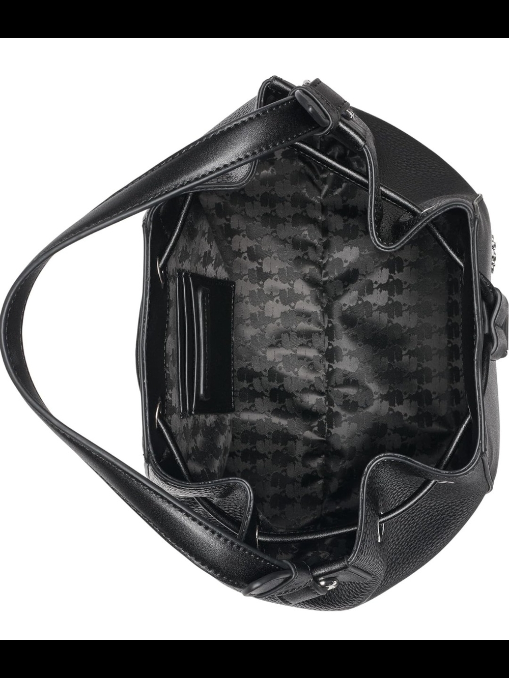 Karl Lagerfeld Black Pebbled Leather Drawstring Bucket Bag - Picture 3 of 9